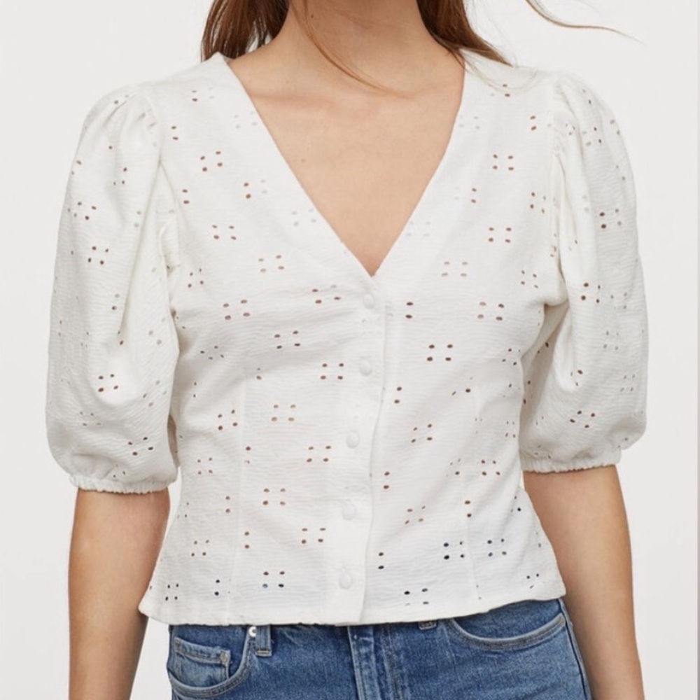 H&M White Eyelet Blouse